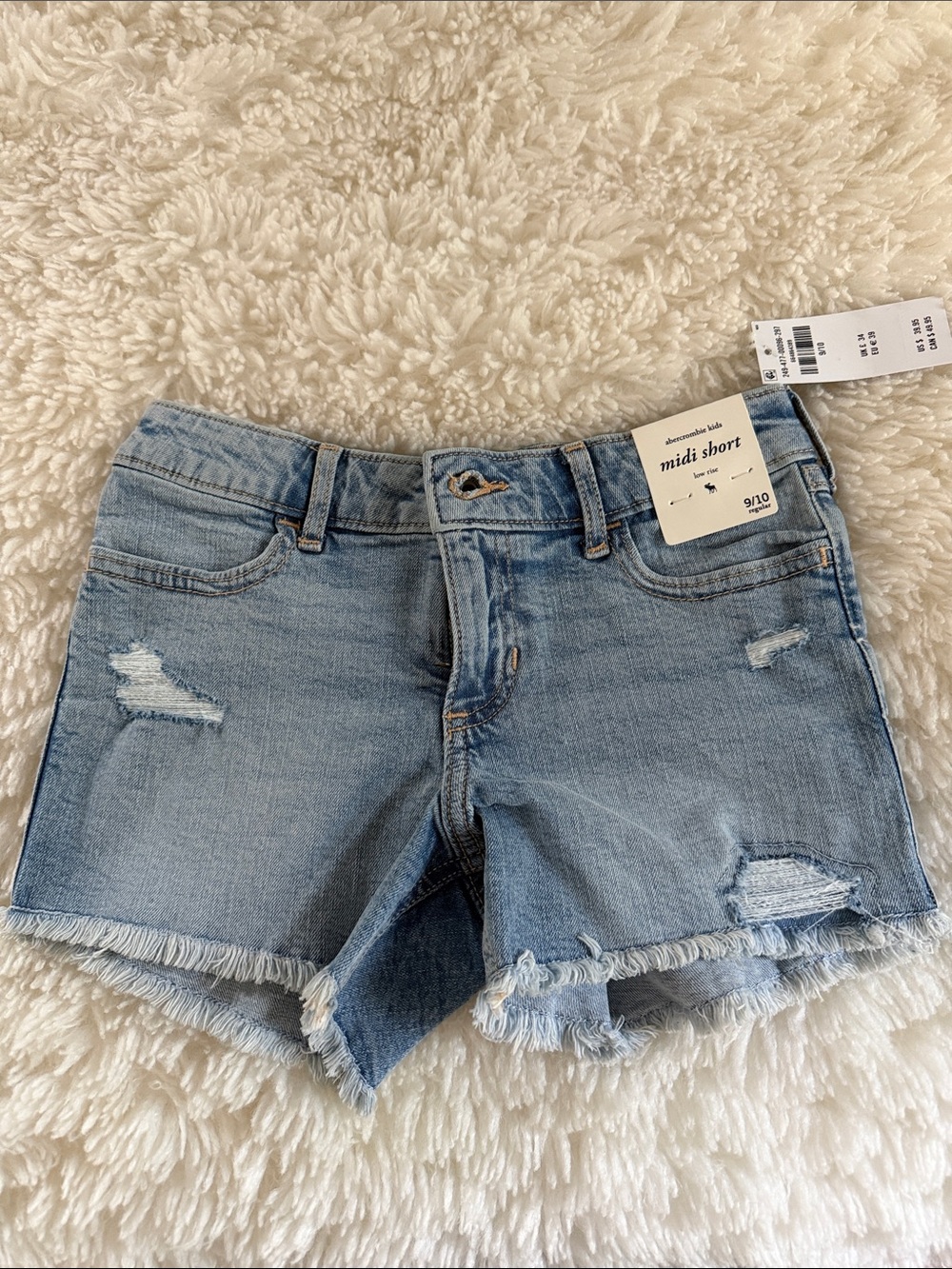 abercrombie kids Light Blue Distressed Denim Midi Shorts